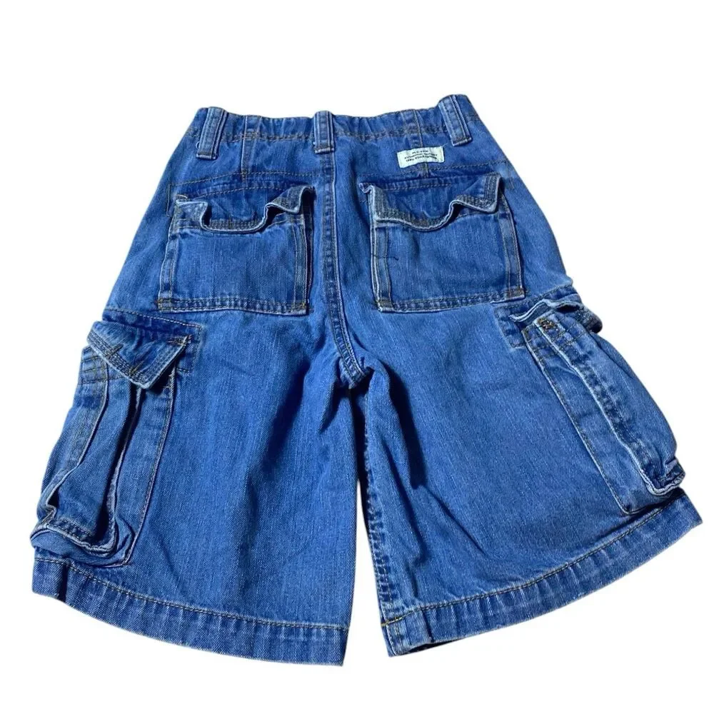 Vintage 90s Jean Cargo Shorts Boys Size 7/ 22'' Waist Blue Baggy Skater Hip Hop